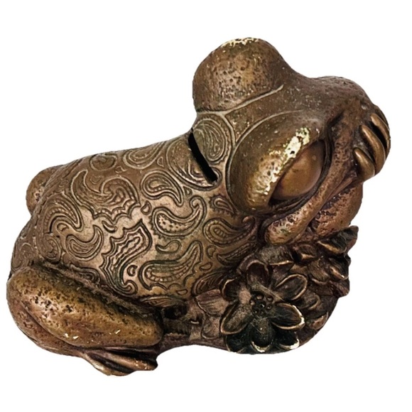 Vintage 1968 Universal Statuary Corp Frog Piggy Bank Bronze Paisley - Picture 3 of 9